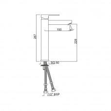 Удлиненный смеситель для раковины Jaquar Kubix-F KUB-CHR-35009NFB