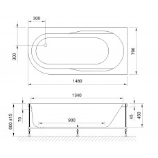 Гидромассажная ванна AZUR DE LUXE 150x80x60R