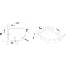 Поддон акриловый Cezares TRAY-A-RH-120/80-550-15-W без сифона