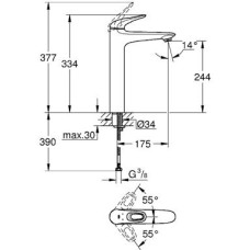 Смеситель Grohe Eurostyle 23570003 для раковины, высокий, размер 