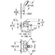Смеситель Grohe Eurostyle 3359230A (33592003) для ванны и душа с душевым набором