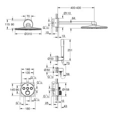 Душевой комплект Grohe Grohtherm 34705000 SmartControl, верхний душ круглый