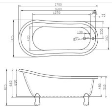 Ванна акриловая BelBagno BB04-CRM 170x80, ножки хром